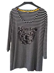 Vorschaubild 1 von Damen Langarmshirt 3/4 Arm Gestreift Pailletten L/40 Freizeit