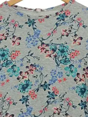 Vorschaubild 3 von Damen Pullover Blumenmuster Grau Gr. S 36 Floral Baumwolle