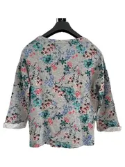Vorschaubild 2 von Damen Pullover Blumenmuster Grau Gr. S 36 Floral Baumwolle