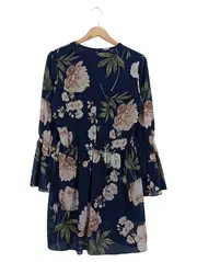 Vorschaubild 2 von Freizeitkleid Damen Blau Blumenmuster Rüschen Midikleid L