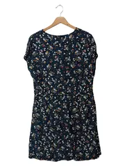 Vorschaubild 2 von Damen Freizeitkleid Gr. 34/XS Blau Blumenmuster Viskose Bohemian