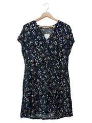 Vorschaubild 1 von Damen Freizeitkleid Gr. 34/XS Blau Blumenmuster Viskose Bohemian