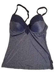 Vorschaubild 1 von Damen Unterhemd mit Spitze Blau Gr. 75B Top Hemdchen