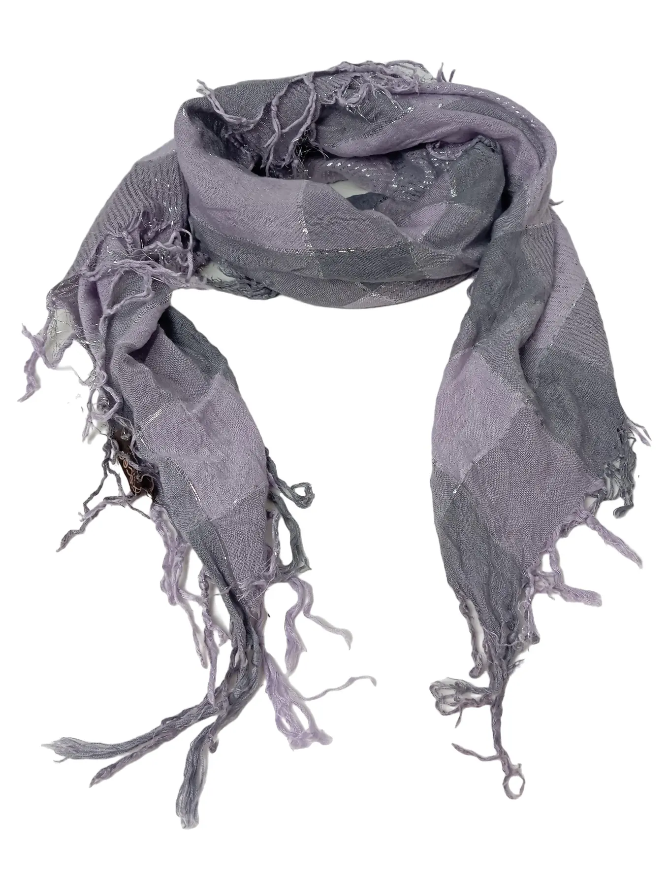 FILLING PIECES Damen Schal Viskose Kariert Fransen Glitzer Grau