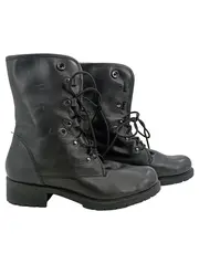 Vorschaubild 1 von Damen Stiefel Gr. 38 Schwarz Leder Fell gefüttert Combat Boots