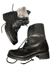 Vorschaubild 4 von Damen Stiefel Gr. 38 Schwarz Leder Fell gefüttert Combat Boots
