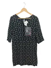 Vorschaubild 1 von Damen Freizeitkleid Gr. 38;M Schwarz Vogelmuster Viskose