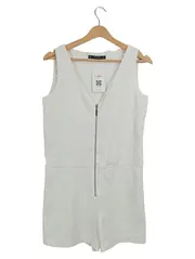 Vorschaubild 1 von Basic Damen Jumpsuit Kurz Weiß Gr. S Reißverschluss V-Ausschnitt