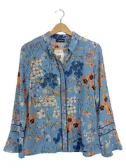 Vorschaubild 1 von TAIFUN Damen Bluse Blumenmuster Gr. 36/S Blau Volantärmel