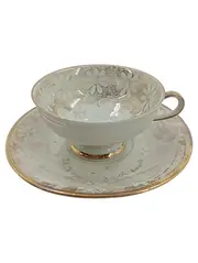 Vorschaubild 1 von Tasse Untertasse Porzellan Weiß Gold Blumen Bavaria