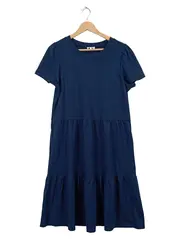 Vorschaubild 1 von Damen Jerseykleid Stufenkleid Gr. 40 Blau Kurzarm Casual