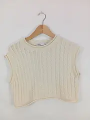 Vorschaubild 2 von Damen Pullunder Strickweste Zopfstrick Beige Gr. S Casual