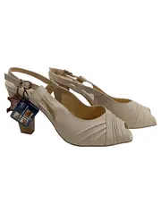 Vorschaubild 5 von Slingback Peeptoe Sandaletten Leder Raffungen Beige Gr. 39