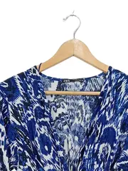 Vorschaubild 3 von Wickelkleid Damen Gr. S Blau Weiß Boho Rüschen Langarm