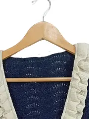 Vorschaubild 3 von Damen Pullunder Strickweste Rüschen Gr. 38 Blau Lochmuster