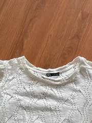 Vorschaubild 4 von Damen Bluse Häkel-Shirt Puffärmel Lochmuster Weiß Gr. L
