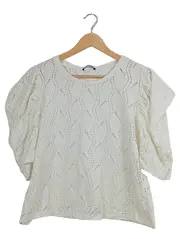 Vorschaubild 1 von Damen Bluse Häkel-Shirt Puffärmel Lochmuster Weiß Gr. L