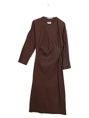 Vorschaubild 1 von Damen Kleid Braun Gr. 38/M Langarm Elegant Midikleid Raffung