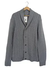 Vorschaubild 1 von Herren Strickjacke Cardigan Wolle Zopfstrick Grau Gr. 48/M