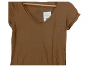 Vorschaubild 4 von edc Damen T-Shirt Baumwolle Uni V-Ausschnitt Kurzarm Braun Gr. M