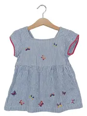 Vorschaubild 1 von Mädchen Kleid Gr. 108/110 Blau Weiß Gestreift Schmetterlinge
