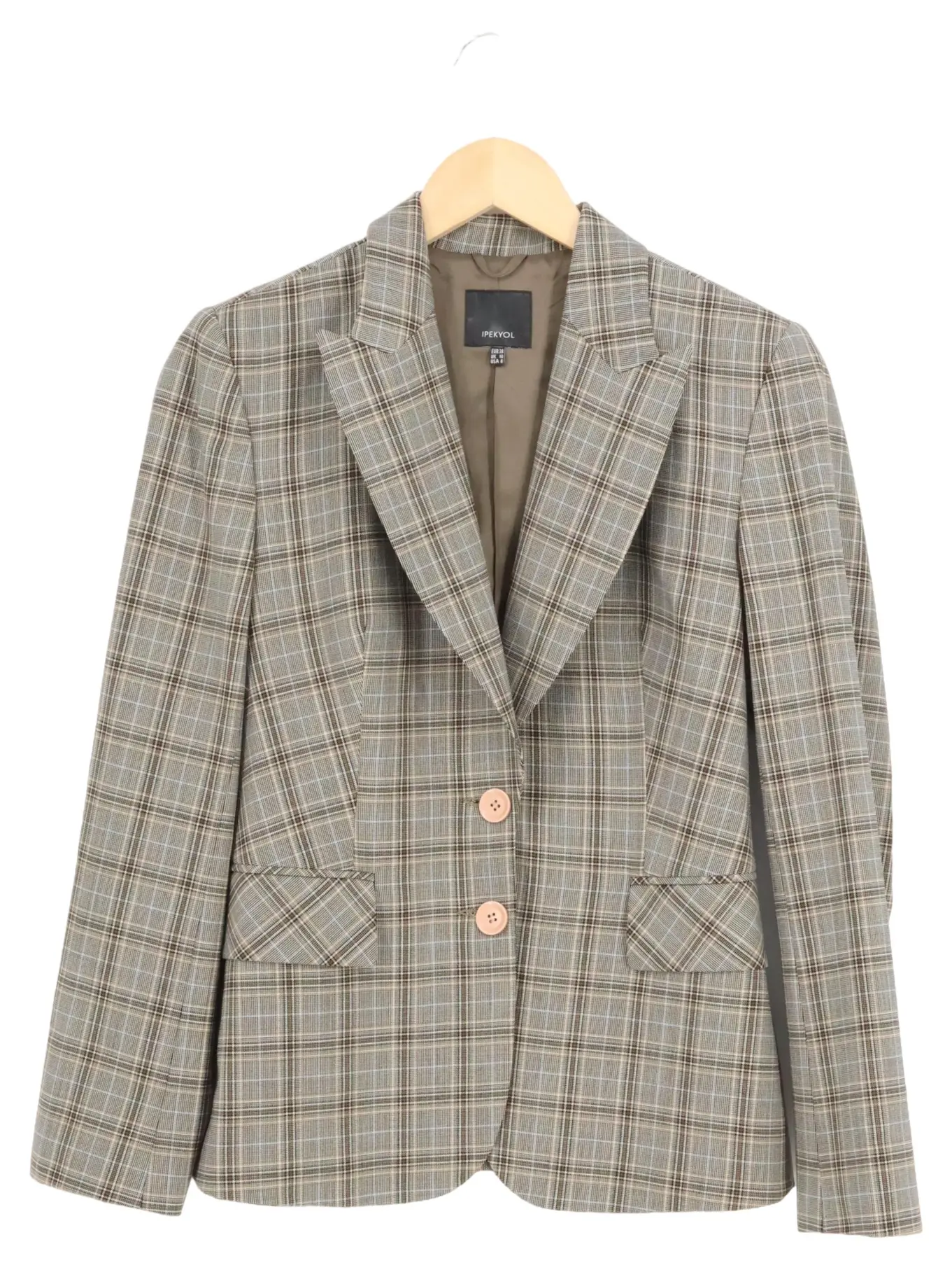 IPEKYOL Damen Blazer Gr. 38 Kariert Mehrfarbig Business Elegant