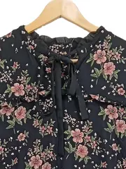Vorschaubild 2 von Blusenkleid Blumenmuster Midikleid Damen Schwarz L