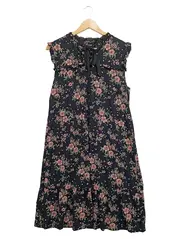 Vorschaubild 1 von Blusenkleid Blumenmuster Midikleid Damen Schwarz L