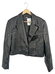 Vorschaubild 1 von Damen Kunstleder Blazer Cropped Jacke Schwarz Gr. XL 42
