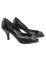 Vorschaubild 1 von Damen Peeptoe Pumps Gr. 36 Schwarz Lackleder Elegant High Heels