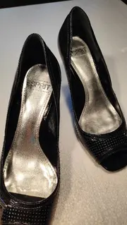 Vorschaubild 2 von Damen Peeptoe Pumps Gr. 36 Schwarz Lackleder Elegant High Heels