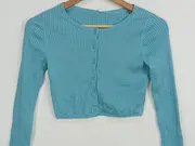 Vorschaubild 3 von Damen Strickjacke Türkis Gr. 34/XS Rippstrick Crop