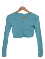 Vorschaubild 1 von Damen Strickjacke Türkis Gr. 34/XS Rippstrick Crop