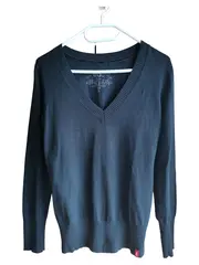 Vorschaubild 1 von Damen Pullover Gr. 40/L Grau V-Ausschnitt Casual Strickpullover