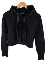 Vorschaubild 1 von Damen Kapuzenpullover Cropped Fellbesatz Schwarz Gr. S