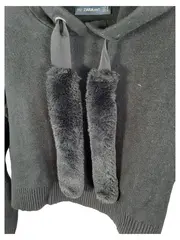 Vorschaubild 2 von Damen Kapuzenpullover Cropped Fellbesatz Schwarz Gr. S