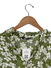 Vorschaubild 3 von Damen Bluse Blumenmuster Grün Weiß XS Langarm Freizeit