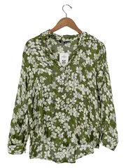 Vorschaubild 1 von Damen Bluse Blumenmuster Grün Weiß XS Langarm Freizeit