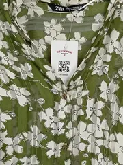 Vorschaubild 4 von Damen Bluse Blumenmuster Grün Weiß XS Langarm Freizeit