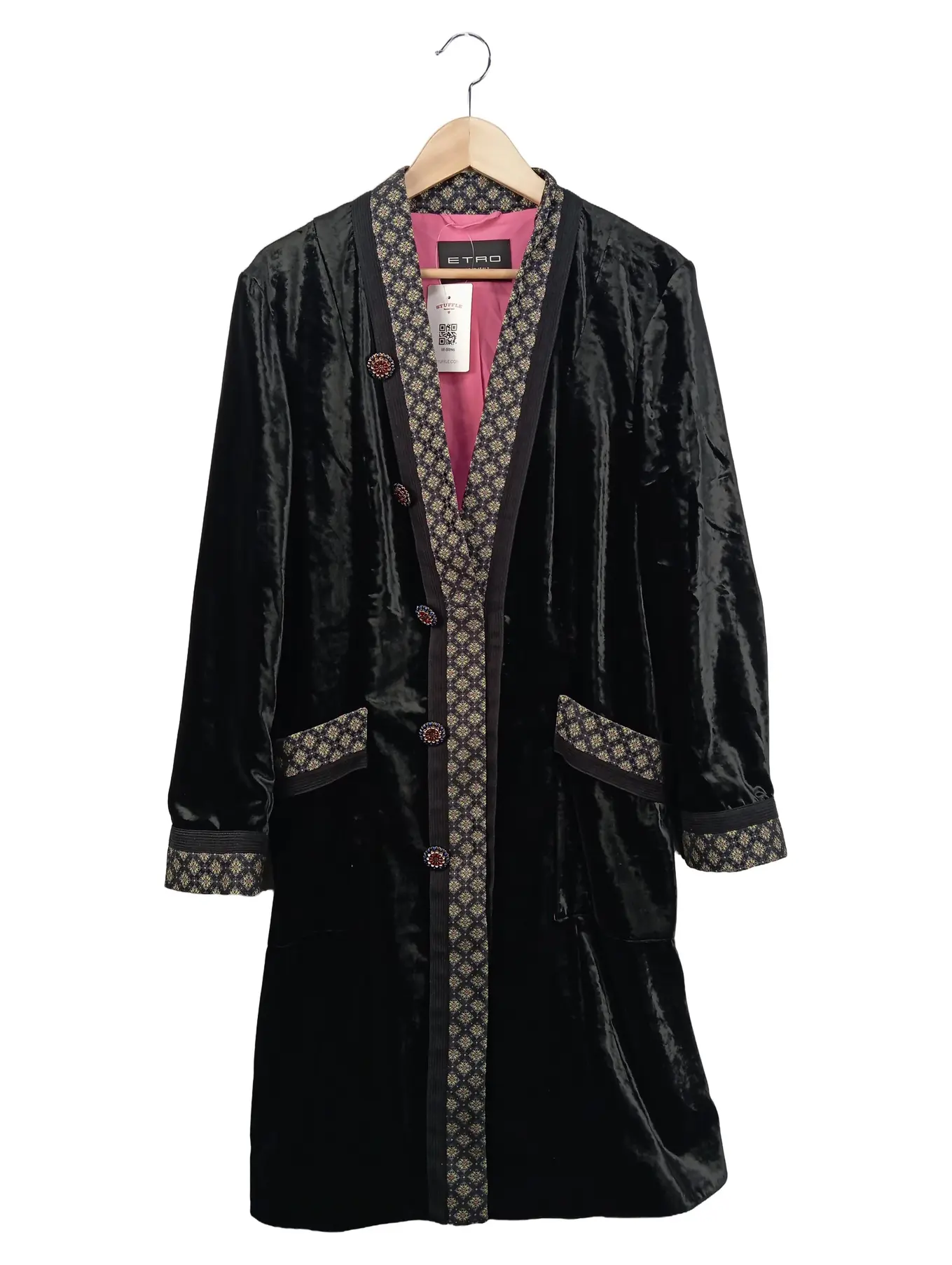 ETRO Damen Leichter Mantel Samt Schwarz Gr. 40/L Elegant Vintage