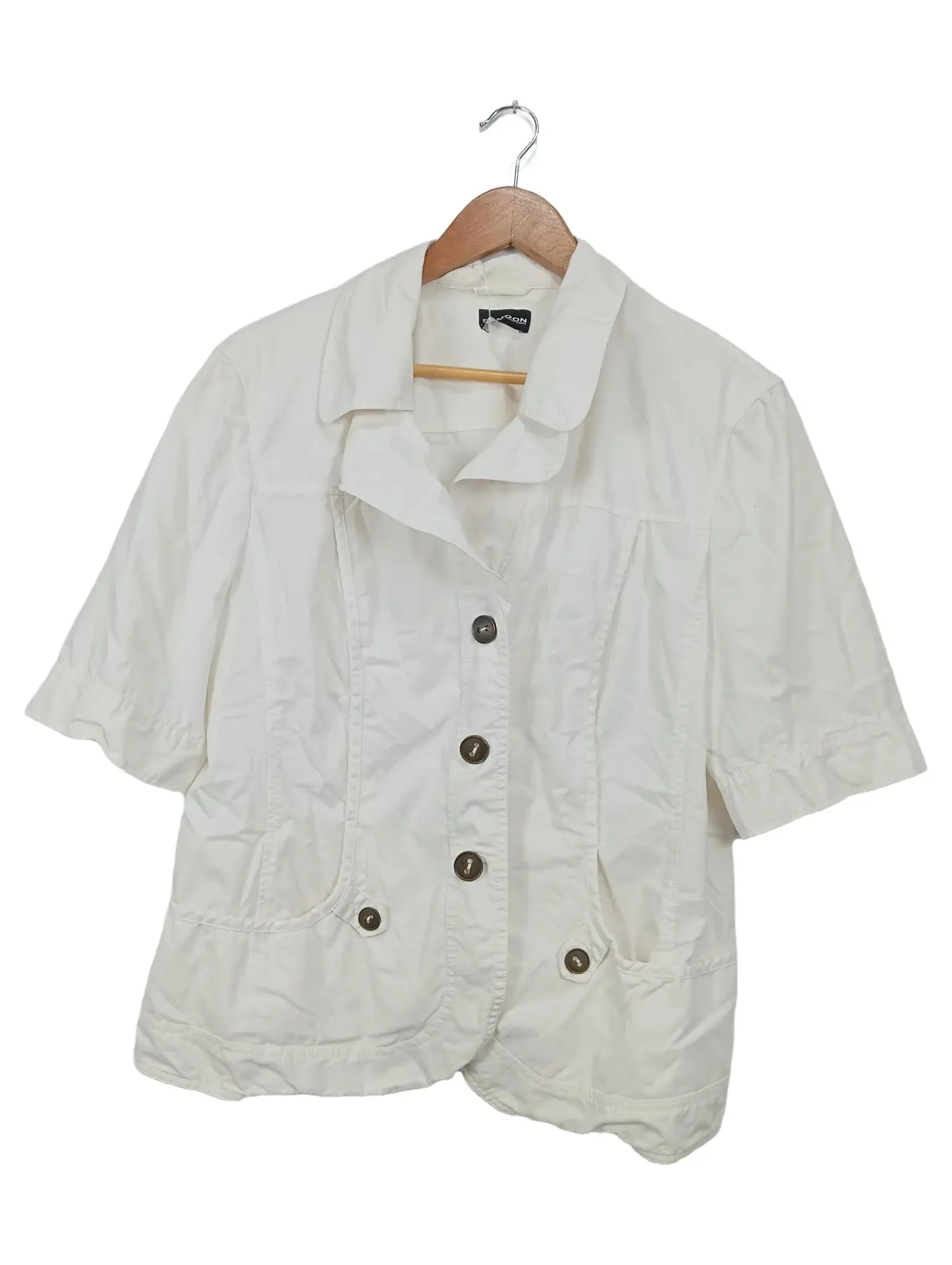 SAMOON Blazer Damen Gr. 40/L Weiß Kurzarm Casual Jacke Sommer