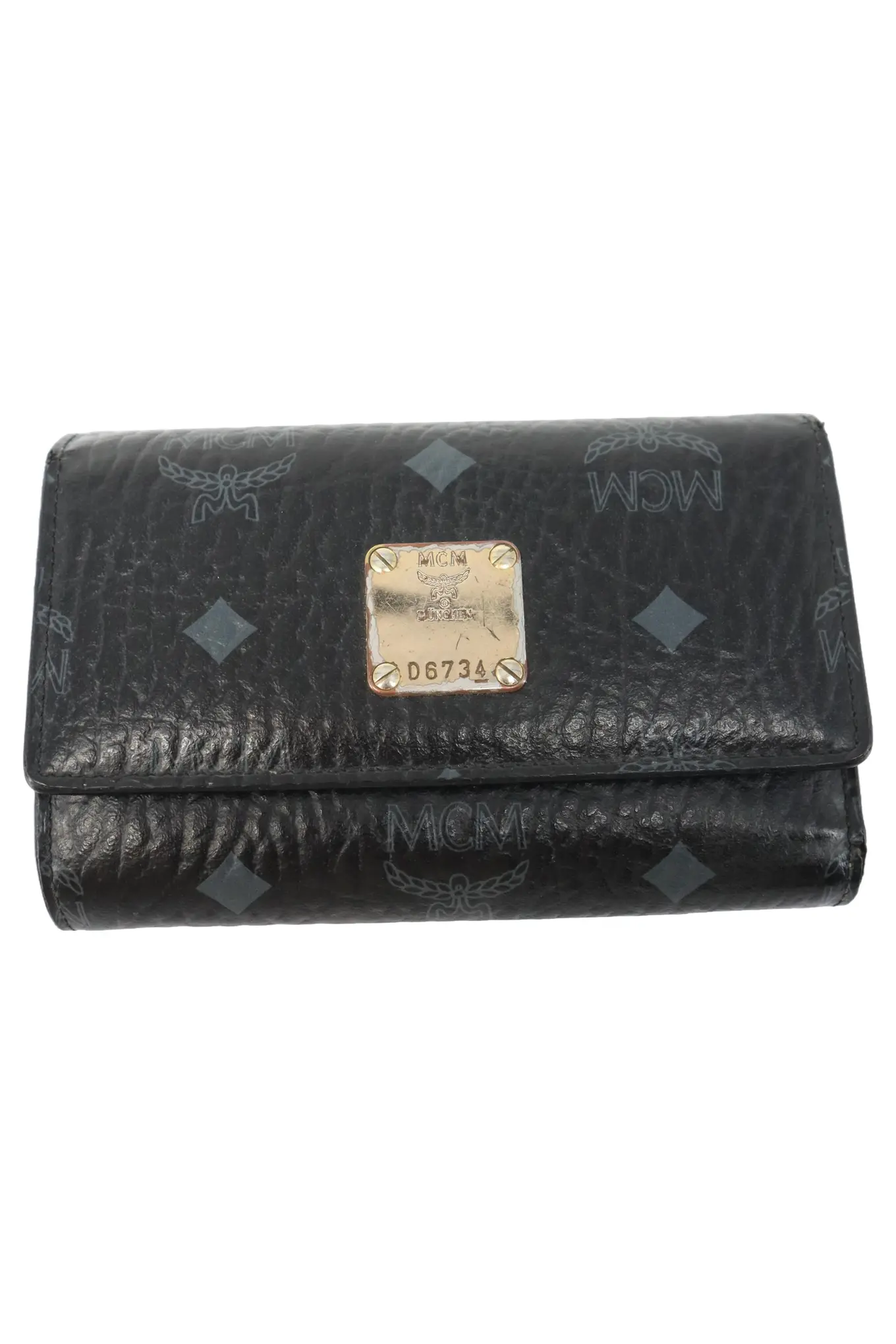 MCM Damen Geldbörse Schwarz Visetos Logo-Print Klassisch Portemonnaie