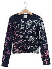 Vorschaubild 1 von Mädchen Langarmshirt Gr. 134 Schwarz Print Herzen Love Baumwolle
