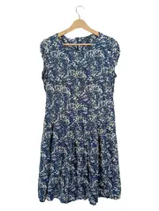 Vorschaubild 1 von Damen Freizeitkleid Gr. 42 Blau Weiß Muster Viskose