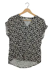 Vorschaubild 1 von Damen Bluse Kurzarm Gr. 38 Schwarz Weiß Muster Viskose