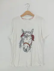 Vorschaubild 2 von Kinder T-Shirt Pferdeprint Gr. 152 Weiß Casual Baumwolle