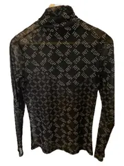 Vorschaubild 2 von Damen Langarmshirt Netzshirt Allover-Print Rollkragen Schwarz Gr. S