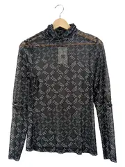 Vorschaubild 1 von Damen Langarmshirt Netzshirt Allover-Print Rollkragen Schwarz Gr. S