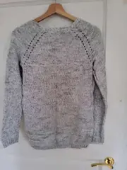 Vorschaubild 3 von Damen Pullover Gr. M Grau Meliert Baumwolle Lochmuster