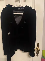 Vorschaubild 3 von Samt Blazer Damen Gr. M Schwarz Gürtel Rüschen Elegant NEU